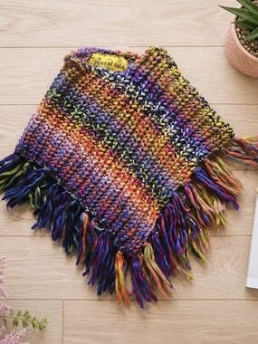 Peace of Cake Rainbow Knit Fringe Poncho Girls Size Small 4-6X